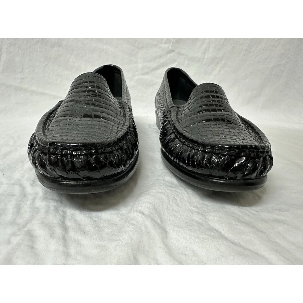 SAS Tripad Comfort Shoes Womens 10.5 Black Patent Leather Croc Embossed Loafers